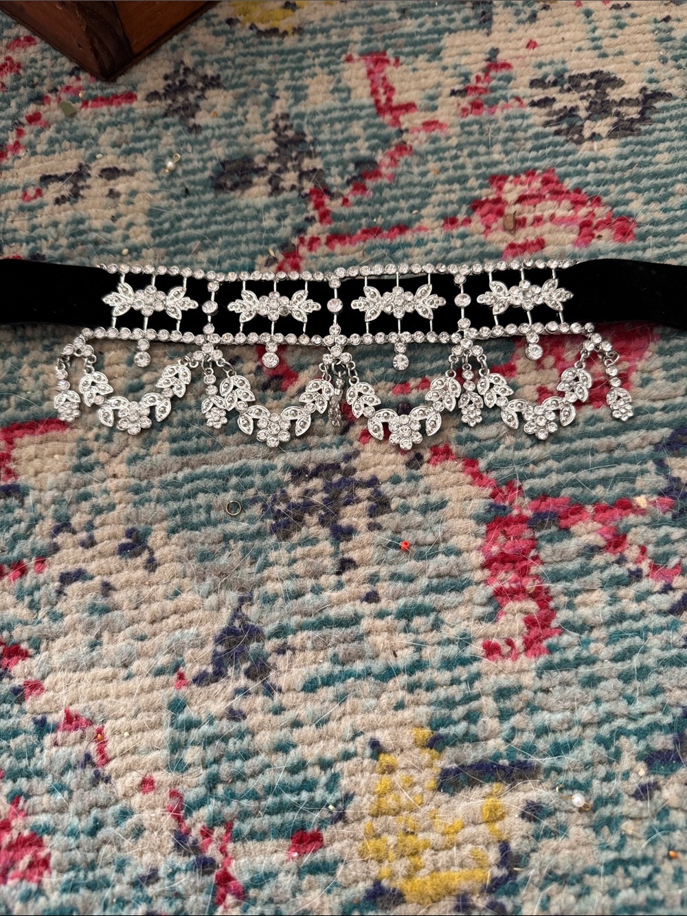 Crystal Fringe Black Velvet Choker Necklace